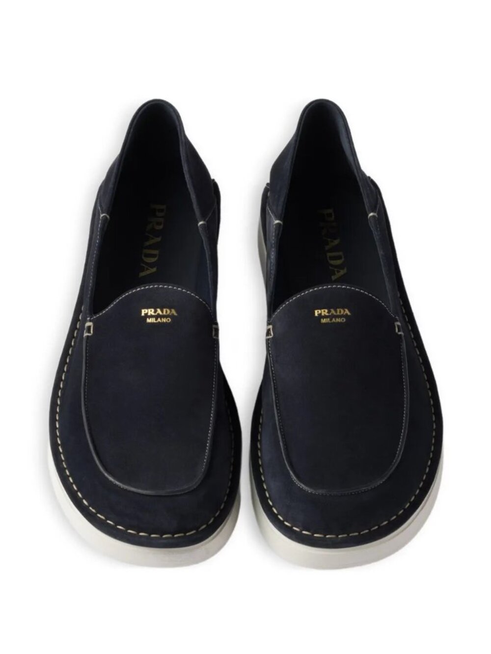 NEW PRADA Navy Suede Leather Logo Slip Dress Loafers Size 39